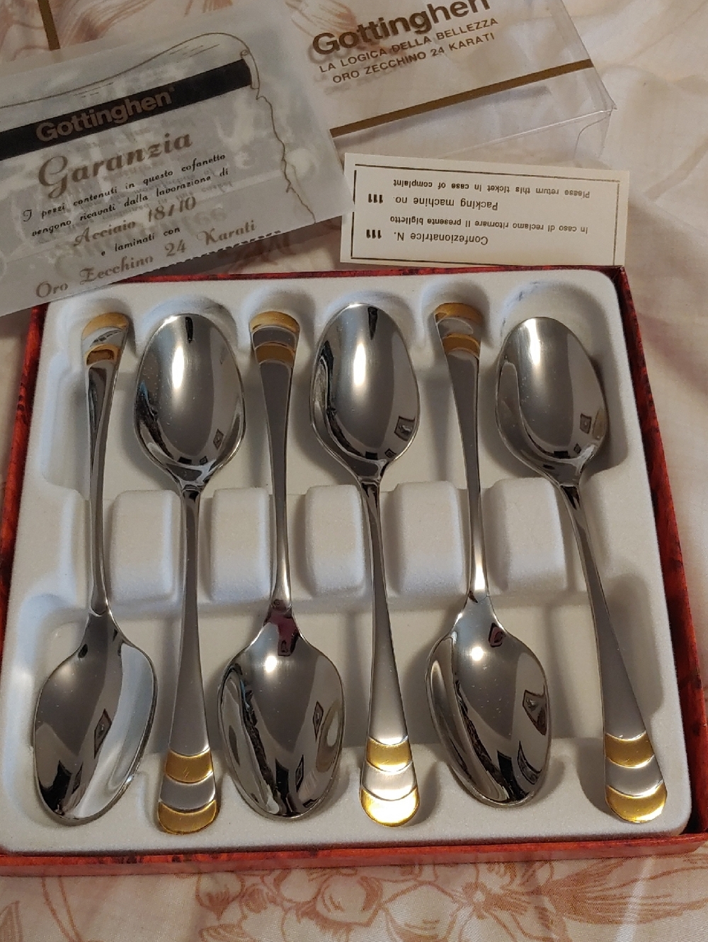 Caffe Spoons, Stainless Steel and 24 Carat Gold Accent